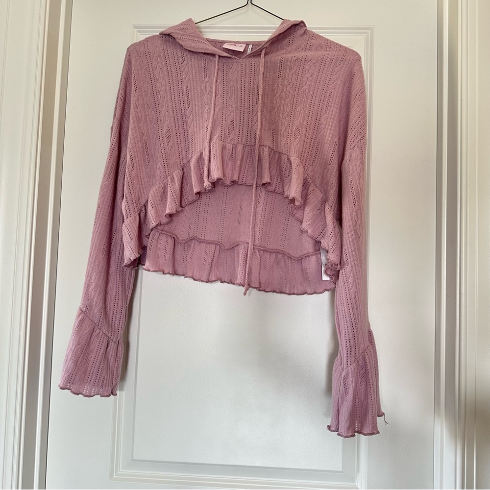 Urban Outfitters Out from under Lizzie ruffle Lavender Cropped Hoodie Top small